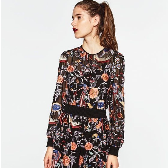 zara embroidered midi dress